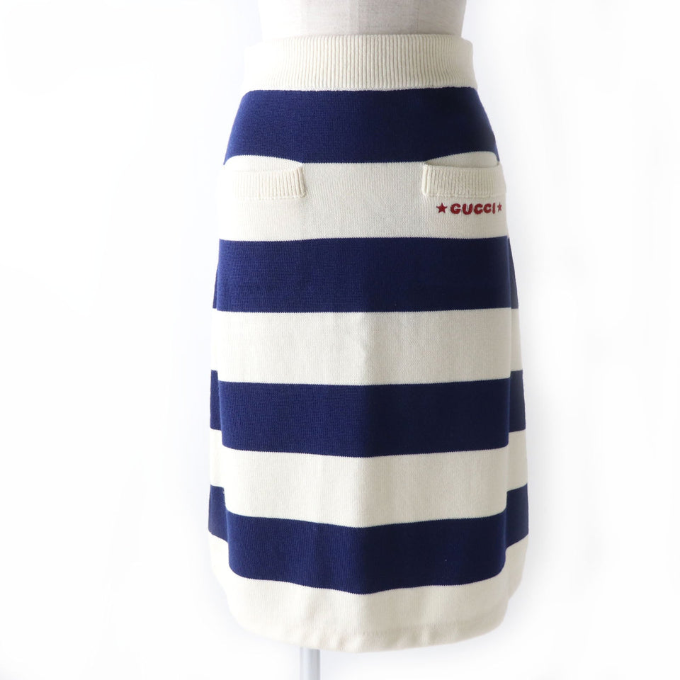 Gucci skirt 691664 Outer: 100% wool, Lining: 95% wool, Lining: 4% nylon, Lining: 1% polyurethane, Embroidery: 100% polyester Ivoryx navy Women XS