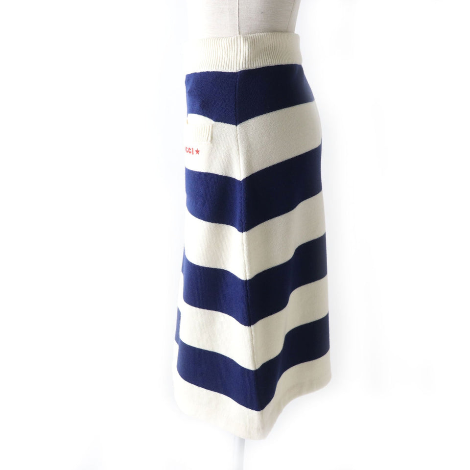 Gucci skirt 691664 Outer: 100% wool, Lining: 95% wool, Lining: 4% nylon, Lining: 1% polyurethane, Embroidery: 100% polyester Ivoryx navy Women XS
