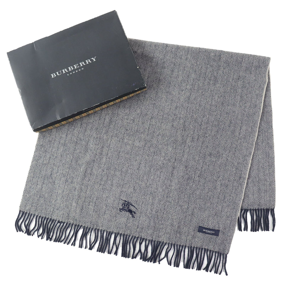 Burberry LONDON Scarf Main: 100% wool Gray navy unisex(Unisex)