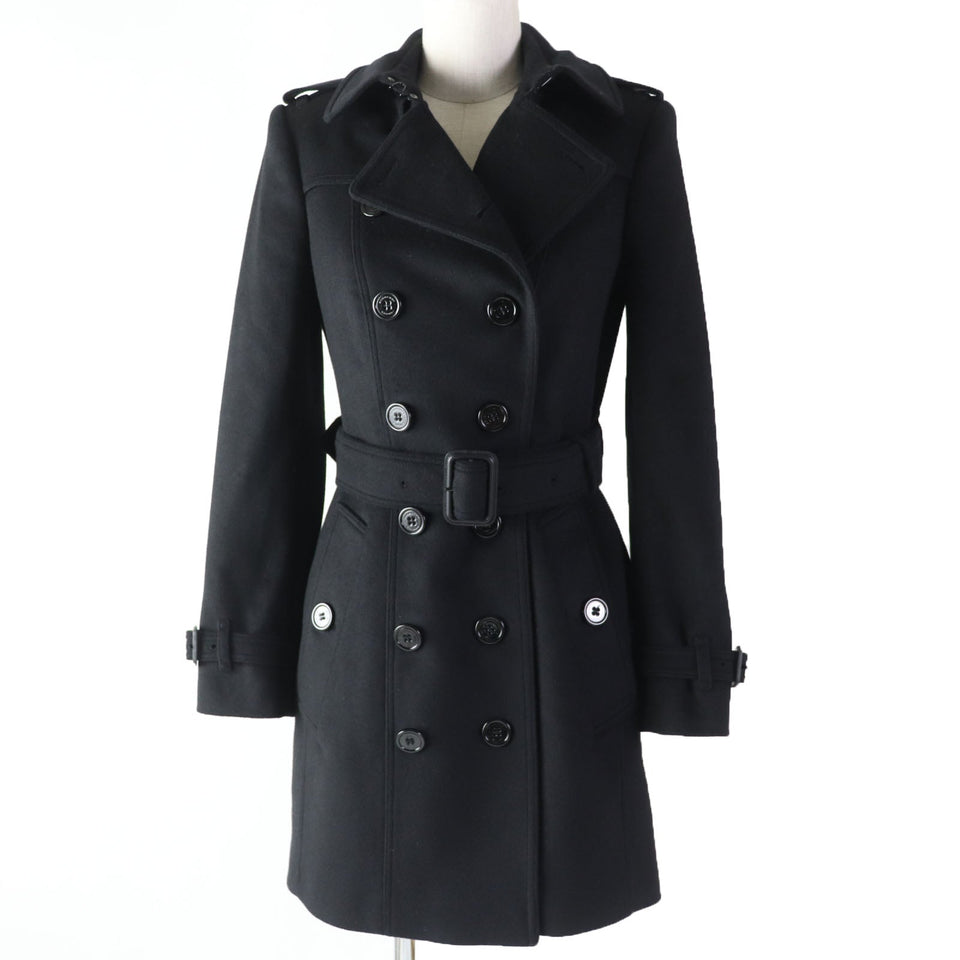 Burberry trench coat Main: 80% wool, Main: 20% cashmere, Lining: 50% acetate, Lining: 50% viscose (rayon), Sleeve lining: 60% acetate, : 40% cupra black Women 34