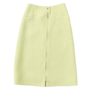 Chanel Wool Tweed Skirt Gold Button Zip