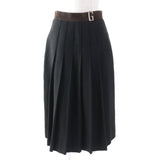Gucci Pleated skirt 511243 Outer: 100% linen, Lining: 68% rayon, Lining: 32% silk, Part: suede leather Black brown Women 40
