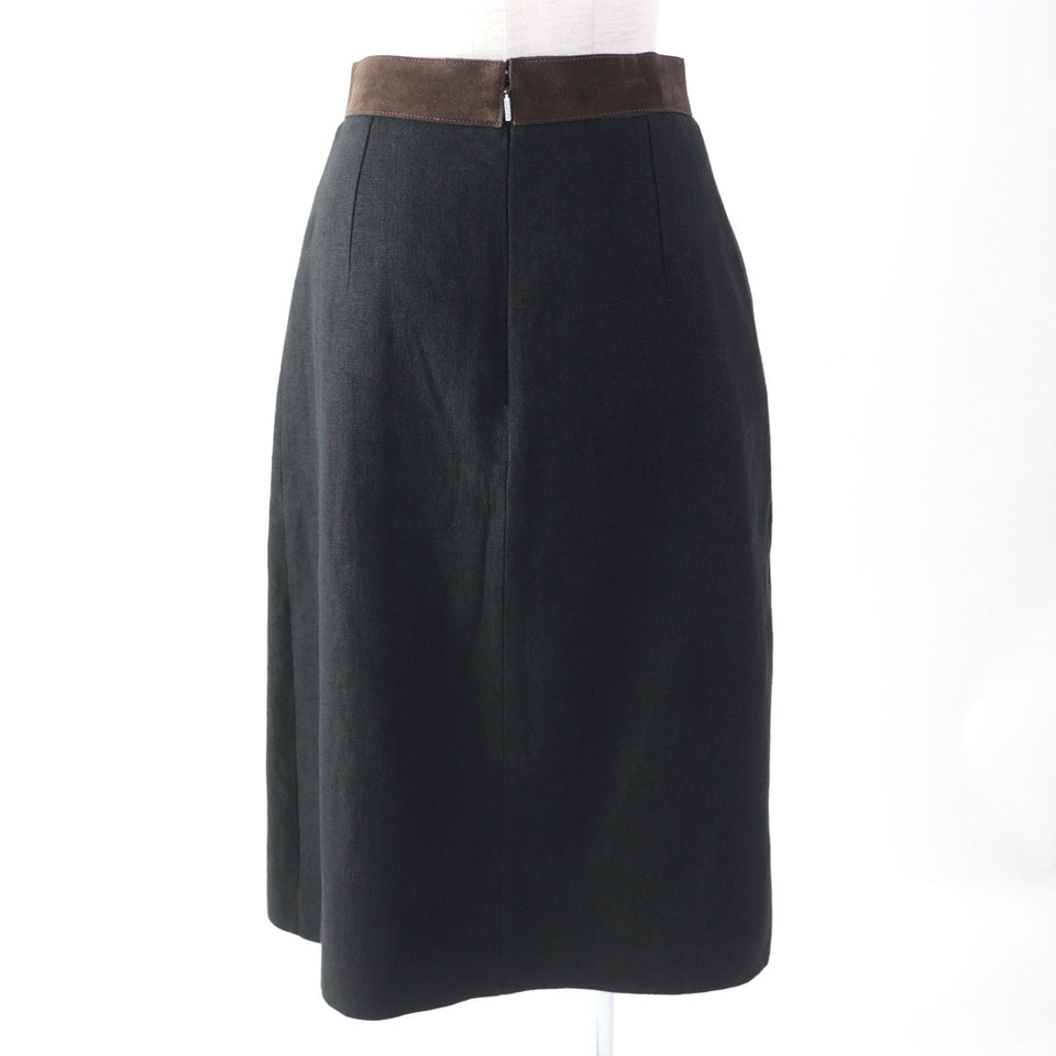 Gucci Pleated skirt 511243 Outer: 100% linen, Lining: 68% rayon, Lining: 32% silk, Part: suede leather Black brown Women 40