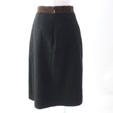 Gucci Pleated skirt 511243 Outer: 100% linen, Lining: 68% rayon, Lining: 32% silk, Part: suede leather Black brown Women 40