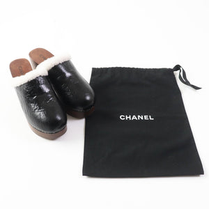 Chanel Sheepskin Clog Sandals Black Brown