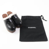 Chanel Sheepskin Clog Sandals Black Brown