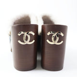 Chanel Sheepskin Clog Sandals Black Brown