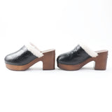 Chanel Sheepskin Clog Sandals Black Brown
