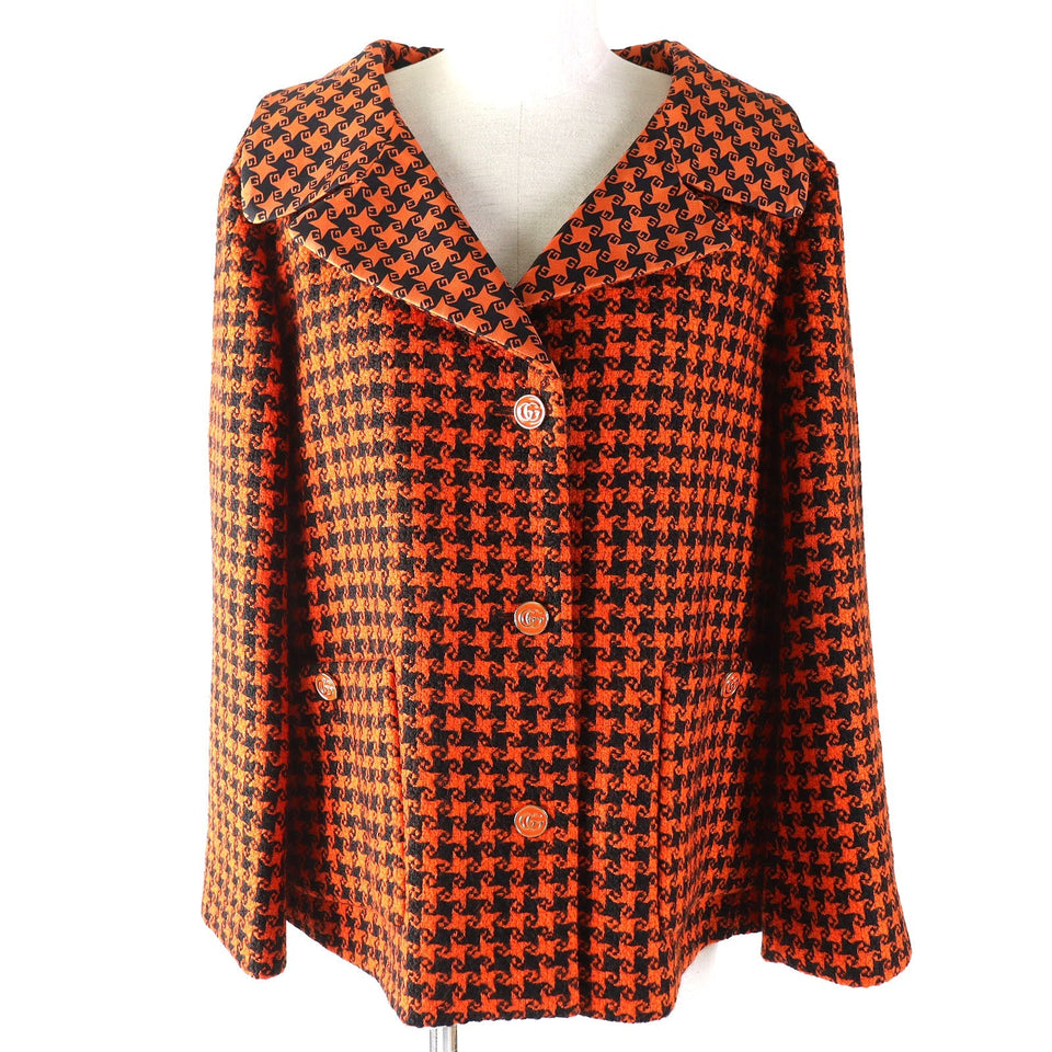 Gucci coat Outer: 90% wool, Outer: 10% nylon, Lining: 100% silk Orange black 674323 Women 42