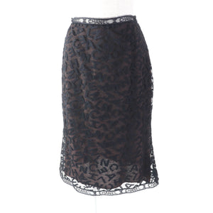 Chanel Vintage Logo Lace Knee Skirt Black 38