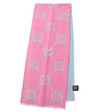 Gucci Scarf 505395 Main: 91% wool, Main: 9% silk Pink light blue Women