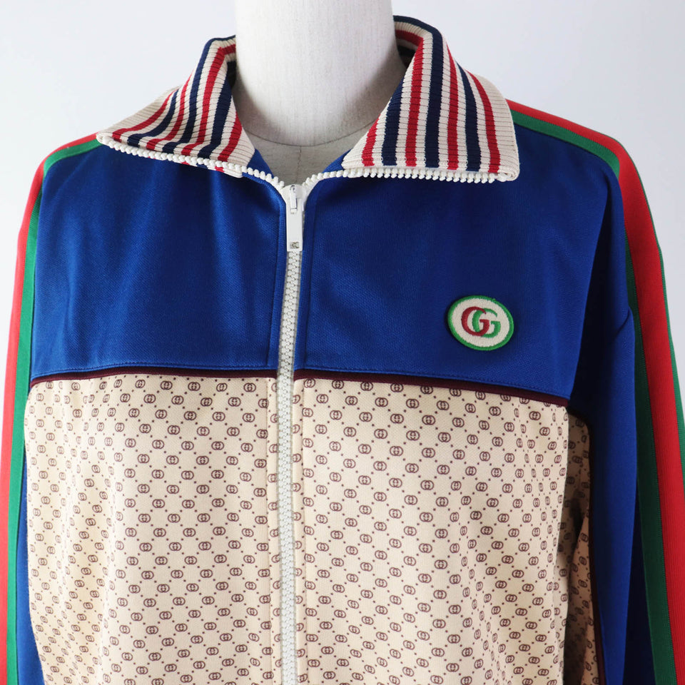 Gucci Jacket 655196 Outer: 55% polyester, Outer: 45% cotton, Lining: 100% cotton, Part: 100% polyester, Trimming: 93% polyester, 5% nylon, 2% polyurethane, Trimming 2: 100% nylon Multi Interlocking G print jersey jacket Women M