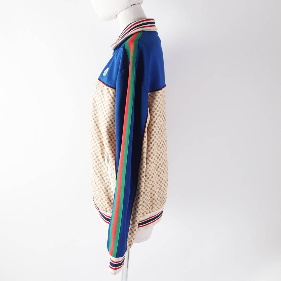 Gucci Jacket 655196 Outer: 55% polyester, Outer: 45% cotton, Lining: 100% cotton, Part: 100% polyester, Trimming: 93% polyester, 5% nylon, 2% polyurethane, Trimming 2: 100% nylon Multi Interlocking G print jersey jacket Women M
