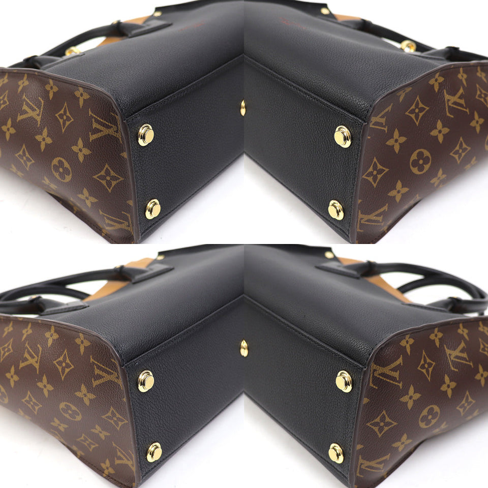 Louis Vuitton On My Side MM Noir Brown Monogram Canvas Leather 2way