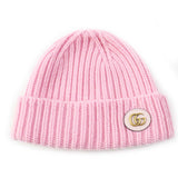 Gucci Knit cap 764594 Main: 85% wool, Main: 15% cashmere, Part: Lamb leather pink Women M 57 21cm