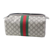 Gucci Pouch 759689 Leather x GG Supreme canvas Beige/Ebony Cosmetic case with Web stripes Women