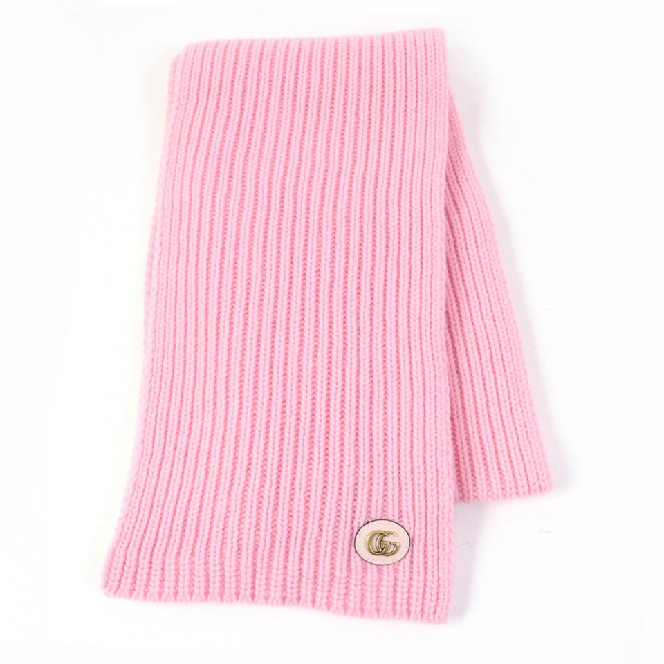 Gucci Scarf 773426 Main: 85% wool, Main: 15% cashmere, Part: leather pink scarf Patched knit Women