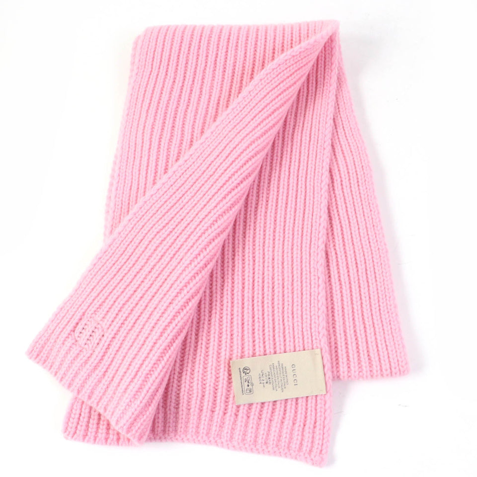 Gucci Scarf 773426 Main: 85% wool, Main: 15% cashmere, Part: leather pink scarf Patched knit Women