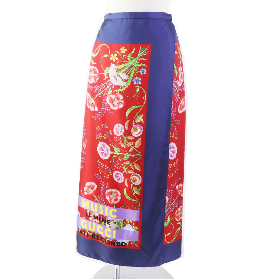 Gucci Wrap skirt 676553 Main: 100% silk Navy red Women 36