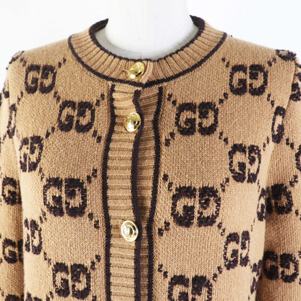Gucci cardigan 713300 Main: 100% wool Brown type GG wool boucl jacquard cardigan Women S