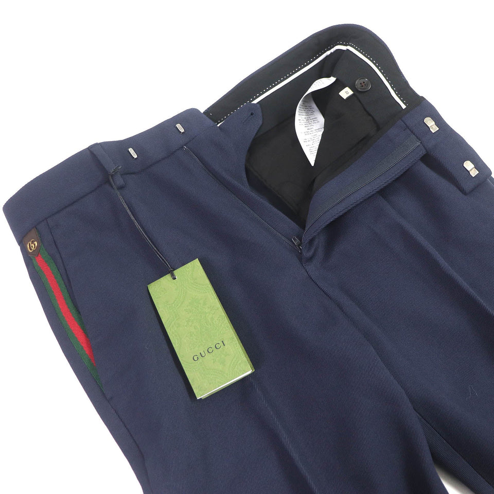 Gucci slacks 668588 Outer: 100% cotton, Lining: 100% cupra, Part: 46% acrylic, 46% wool, 8% polyester, Part: 100% cowhide Navy mens 46