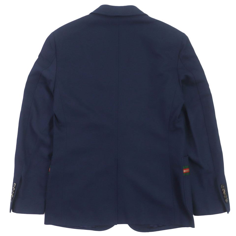 Gucci tailored jacket 751155 Main: 100% cotton, Lining: 100% rayon, Parts: 100% rayon, Applique: 35% acrylic, 35% alpaca, 30% polyester Navy Cotton formal jacket with Web stripe detail mens 46
