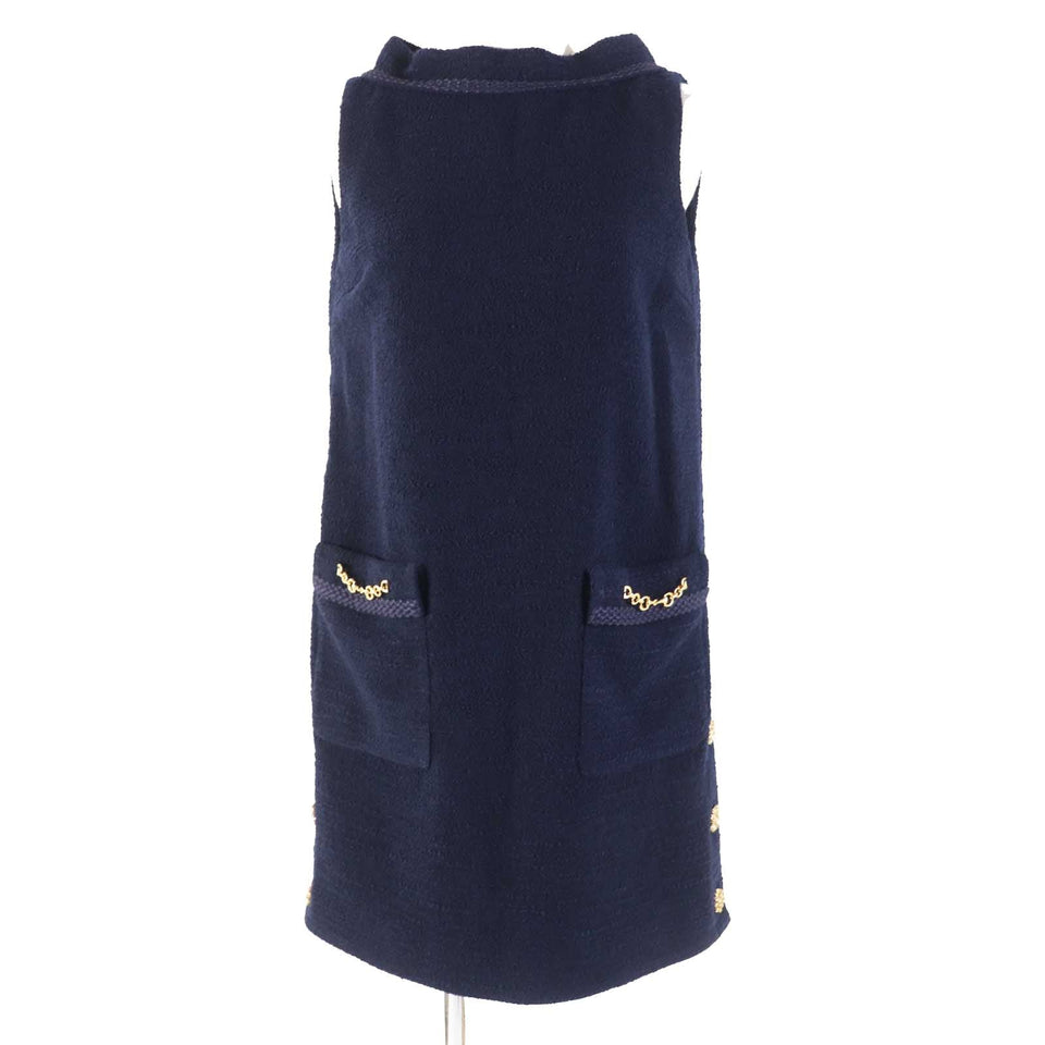 Gucci one piece 652725 Main: 90% wool, Main: 10% nylon, Part: 49% acetate, Part: 45% acrylic, Part: 6% polyester, Lining: 73% acetate, 27% silk Navy Women 36