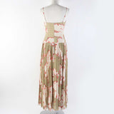 Chanel Silk Pleated Cami Dress Khaki Beige 36
