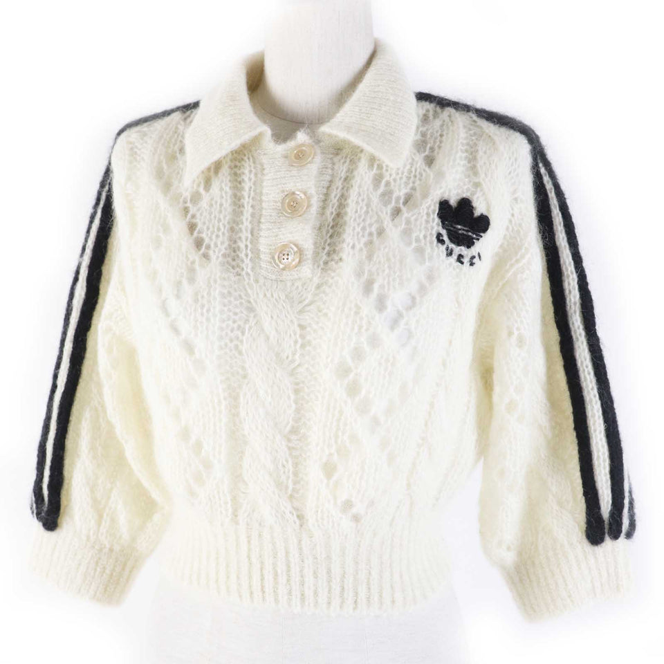 Gucci knit 713023 Outer: 67% mohair, Outer: 28% nylon, Outer: 5% wool, Part: 63% mohair, Part: 29% nylon, : 7% wool, 3% polyurethane Embroidery: 67% mohair, 28% nylon, 5% wool Inner: 75% acetate, 25% silk white Women XS