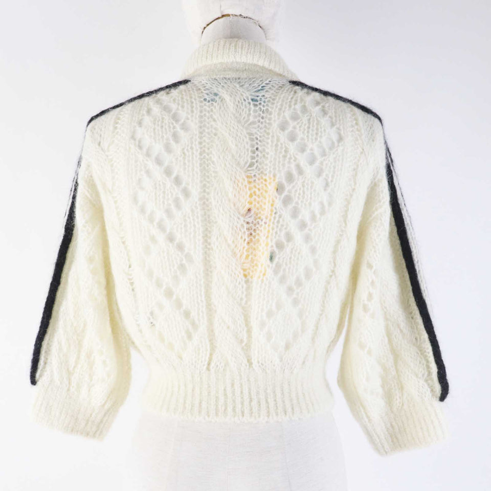 Gucci knit 713023 Outer: 67% mohair, Outer: 28% nylon, Outer: 5% wool, Part: 63% mohair, Part: 29% nylon, : 7% wool, 3% polyurethane Embroidery: 67% mohair, 28% nylon, 5% wool Inner: 75% acetate, 25% silk white Women XS