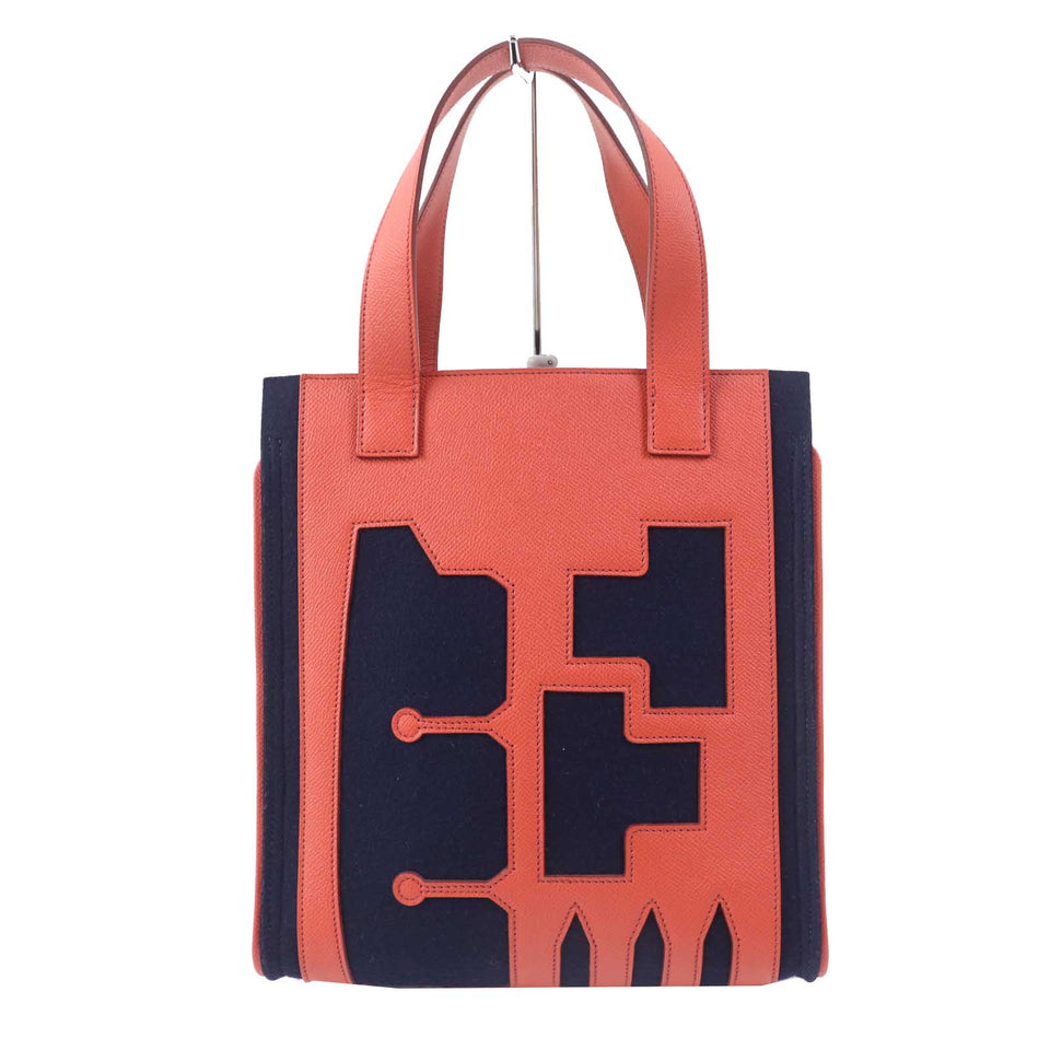 Hermes Tote Bag Main: Epsom, felt Coral Pink Navy Petit h Women