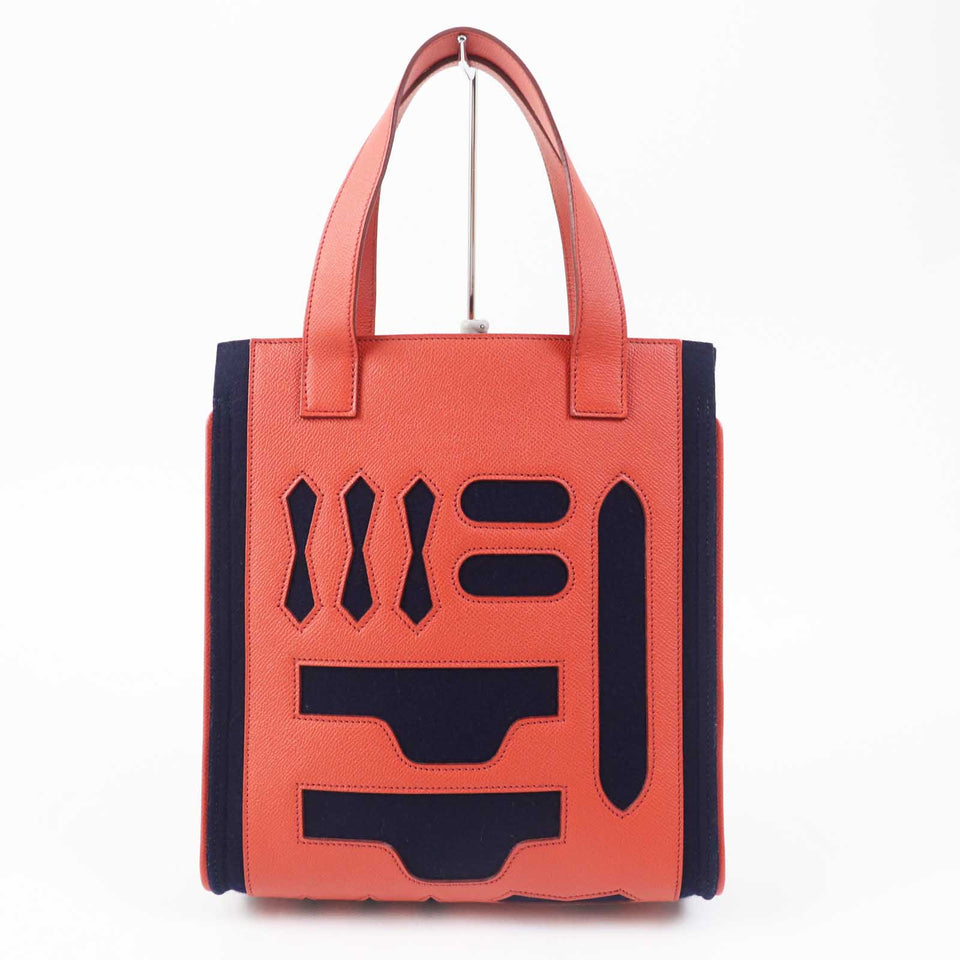 Hermes Tote Bag Main: Epsom, felt Coral Pink Navy Petit h Women