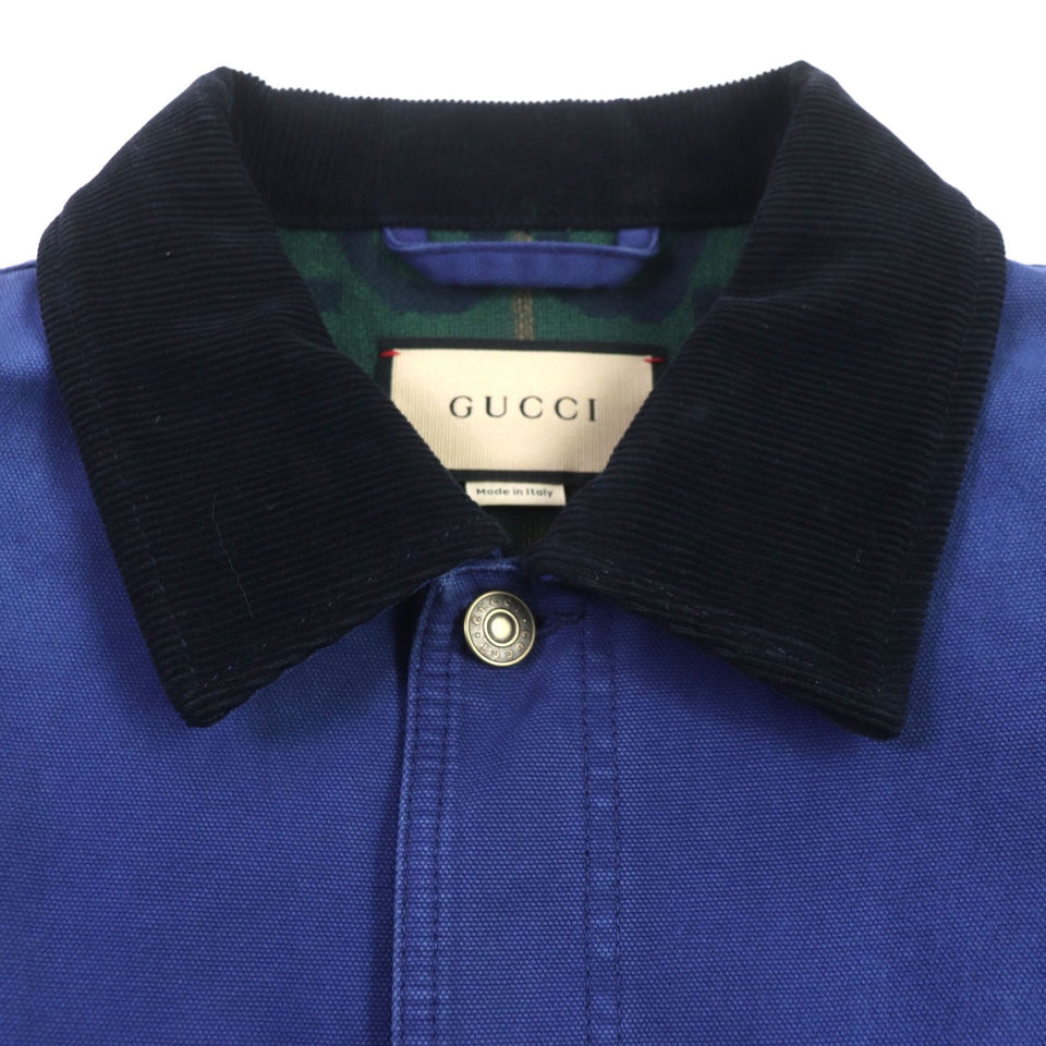 Gucci Blouson 709636 XDB39 cotton blue Padded jacket Corduroy collar, GG check pattern on the back 48