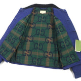 Gucci Blouson 709636 XDB39 cotton blue Padded jacket Corduroy collar, GG check pattern on the back 48