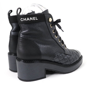 Chanel Leather Logo Matelasse Ankle Boots