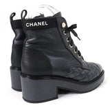 Chanel Leather Logo Matelasse Ankle Boots