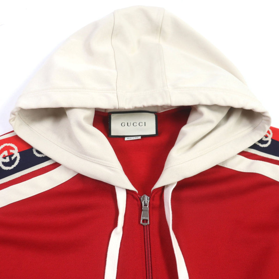 Gucci Track jacket 575758 Outer: 55% polyester, Outer: 45% cotton, Part: 84% polyester, Part: 14% nylon, Part: 2% polyurethane Red beige Interlocking G mens XL