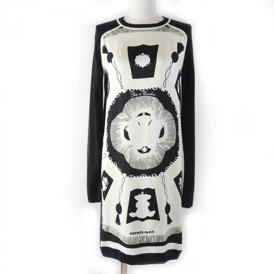 Hermes one piece Part: 100% silk, Main: 50% cashmere, Main: 50% silk, Part: 50% silk, Part: 49% cashmere Black White Poste et Cavalerie Sabre Bag Women 34