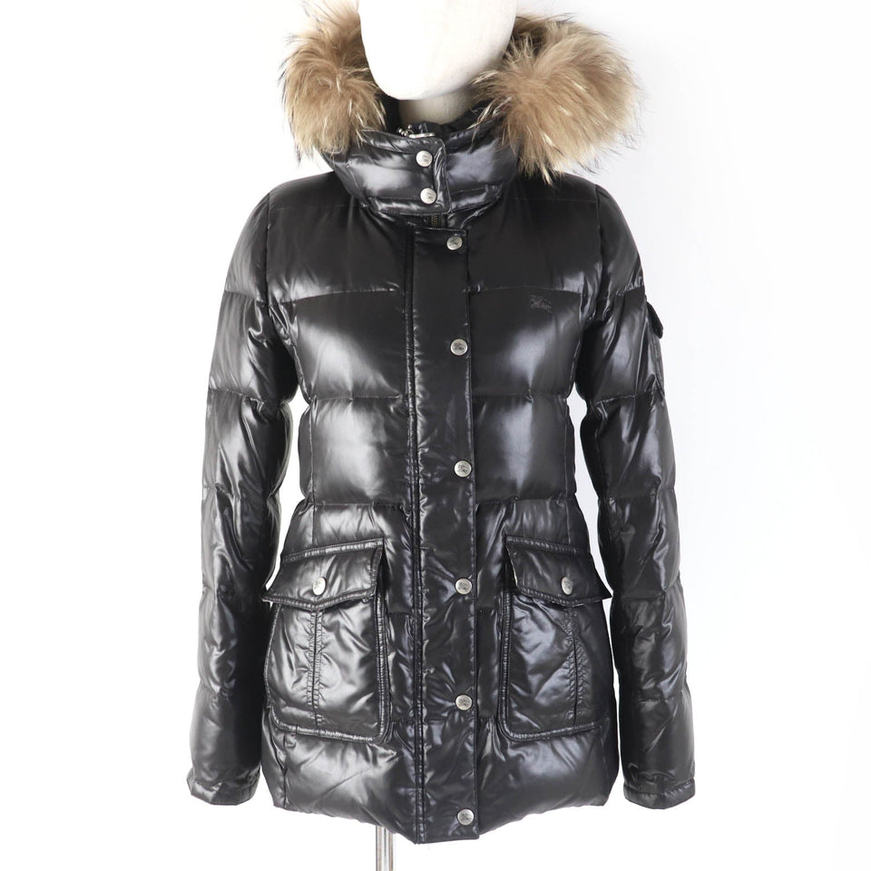 Burberry BLUE LABEL Down jacket FCF16-620-09 Main: 100% nylon, Part: 100% polyester, Fur: raccoon, Filling: 90% down, Filling: 10% feather Black type Women 38