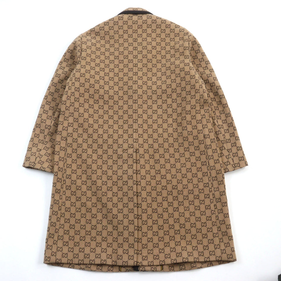 Gucci Chester coat 598710 Outer material: 88% wool, Outer material: 12% nylon, Lining: 100% rayon, Part: 100% wool, Leather part: cowhide Beige All-over Pattern mens 50