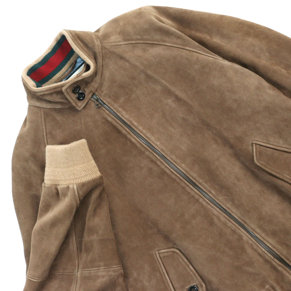 Gucci Blouson 573544 Outer: goat leather, part: 94% wool, part: 5% nylon, part: 1% polyurethane, lining: 100% rayon Brown mens 46
