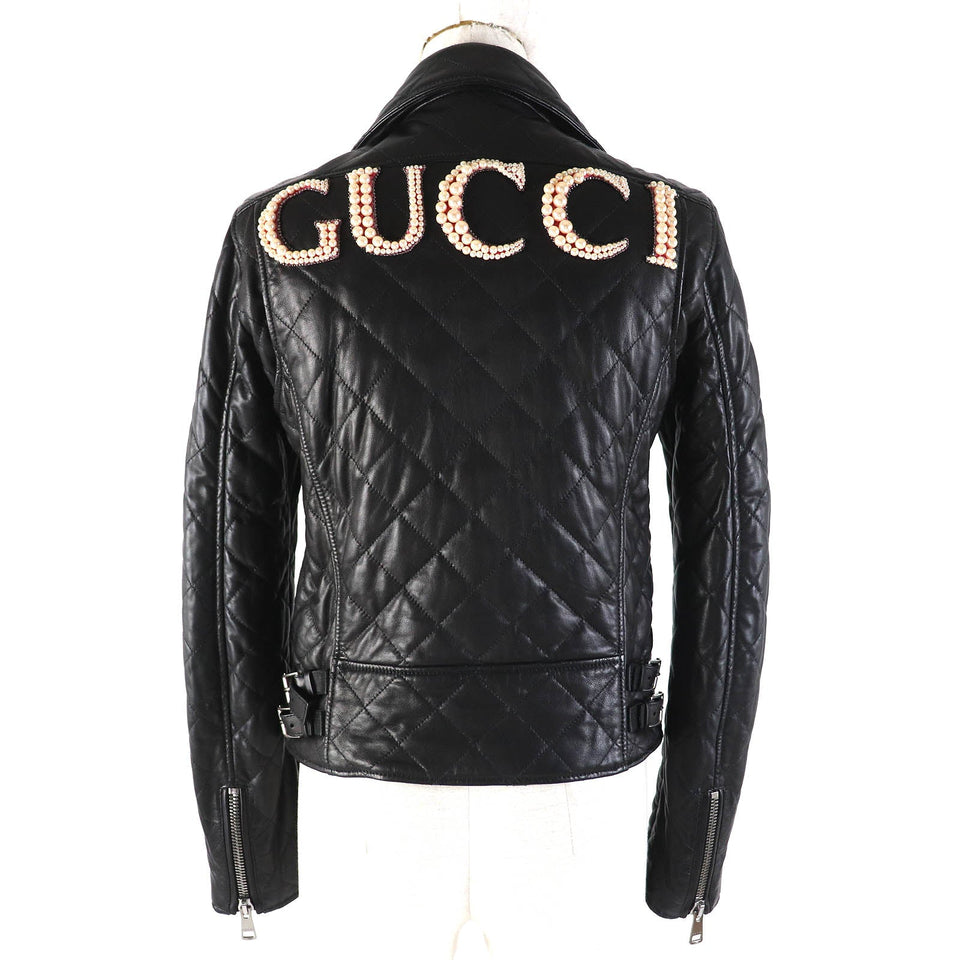 Gucci Jacket 502674 Main: Lamb leather, Filling: 100% polyester, Lining: 100% cupra, Part: 100% nylon, Part: 100% polyester black Women 36