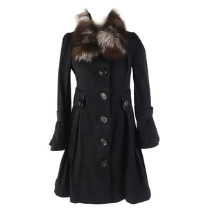 Burberry BLUE LABEL trench coat Main: 100% cotton, Fur: Fox, Lining: Cupra, Lining: Polyester, Sleeve lining: Polyester black Women 36