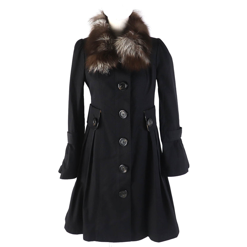 Burberry BLUE LABEL trench coat Main: 100% cotton, Fur: Fox, Lining: Cupra, Lining: Polyester, Sleeve lining: Polyester black Women 36