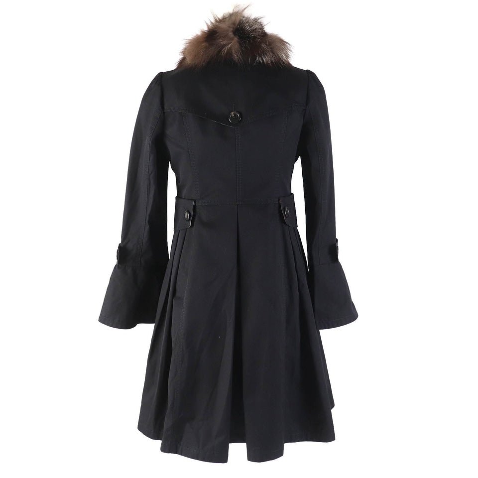 Burberry BLUE LABEL trench coat Main: 100% cotton, Fur: Fox, Lining: Cupra, Lining: Polyester, Sleeve lining: Polyester black Women 36