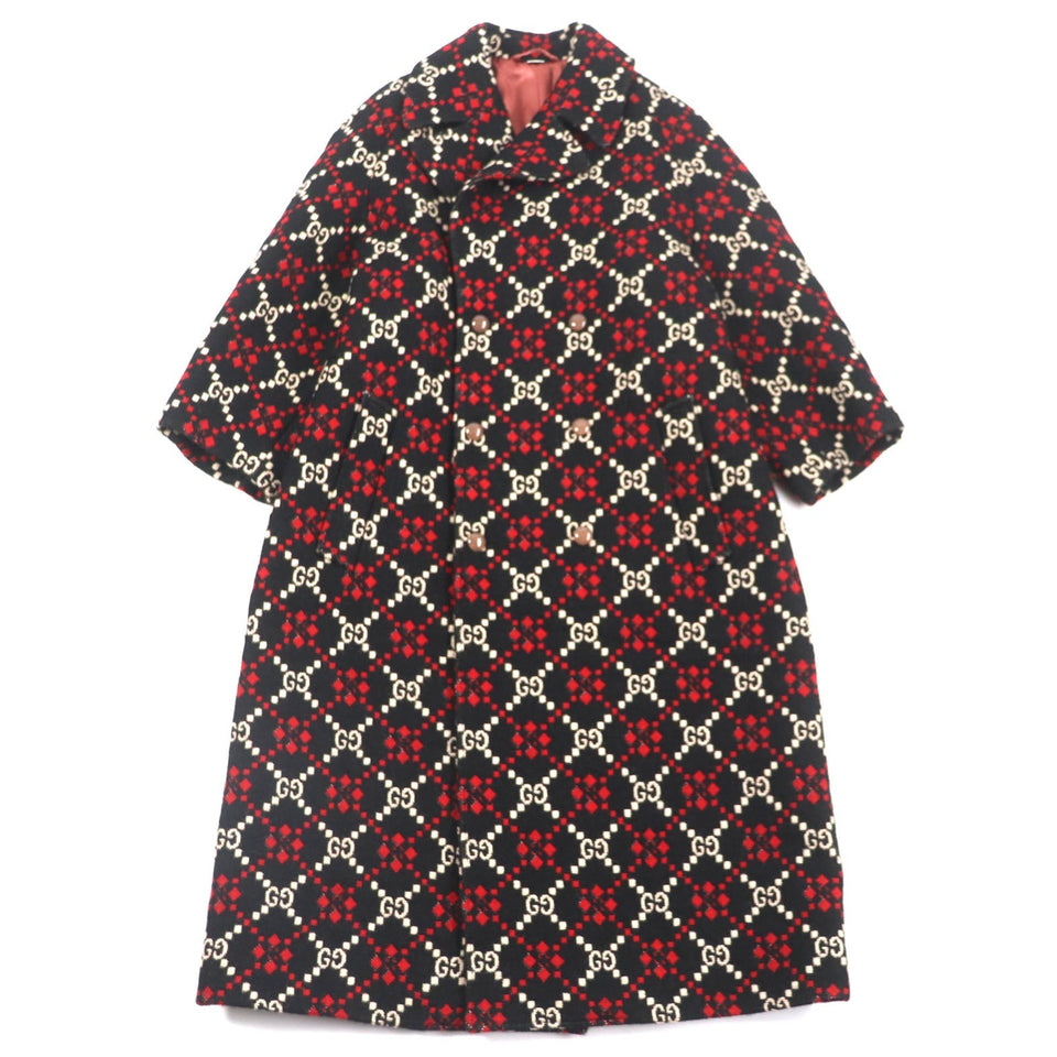Gucci Double chester coat 535769 Outer: 100% wool, Lining: 68% rayon, Lining: 32% silk Black red GG diamond Diamond Wool Coat mens 50