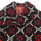 Gucci Double chester coat 535769 Outer: 100% wool, Lining: 68% rayon, Lining: 32% silk Black red GG diamond Diamond Wool Coat mens 50