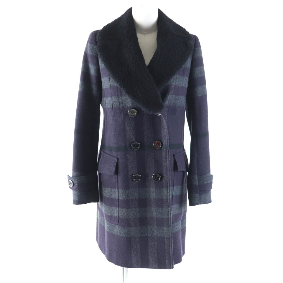 Burberry LONDON coat Outer: 84% wool, Outer: 16% polyester, Lining: Cupra, Fur: Mouton Purple gray Women 38