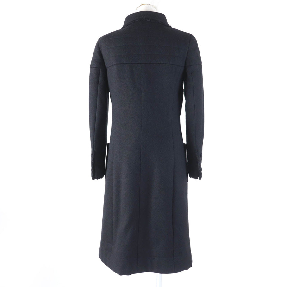 Chanel Wool Silk Logo Coat Black 36