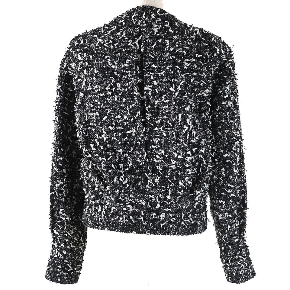 Chanel Wool Nylon Tweed No Collar Zip Jacket 34
